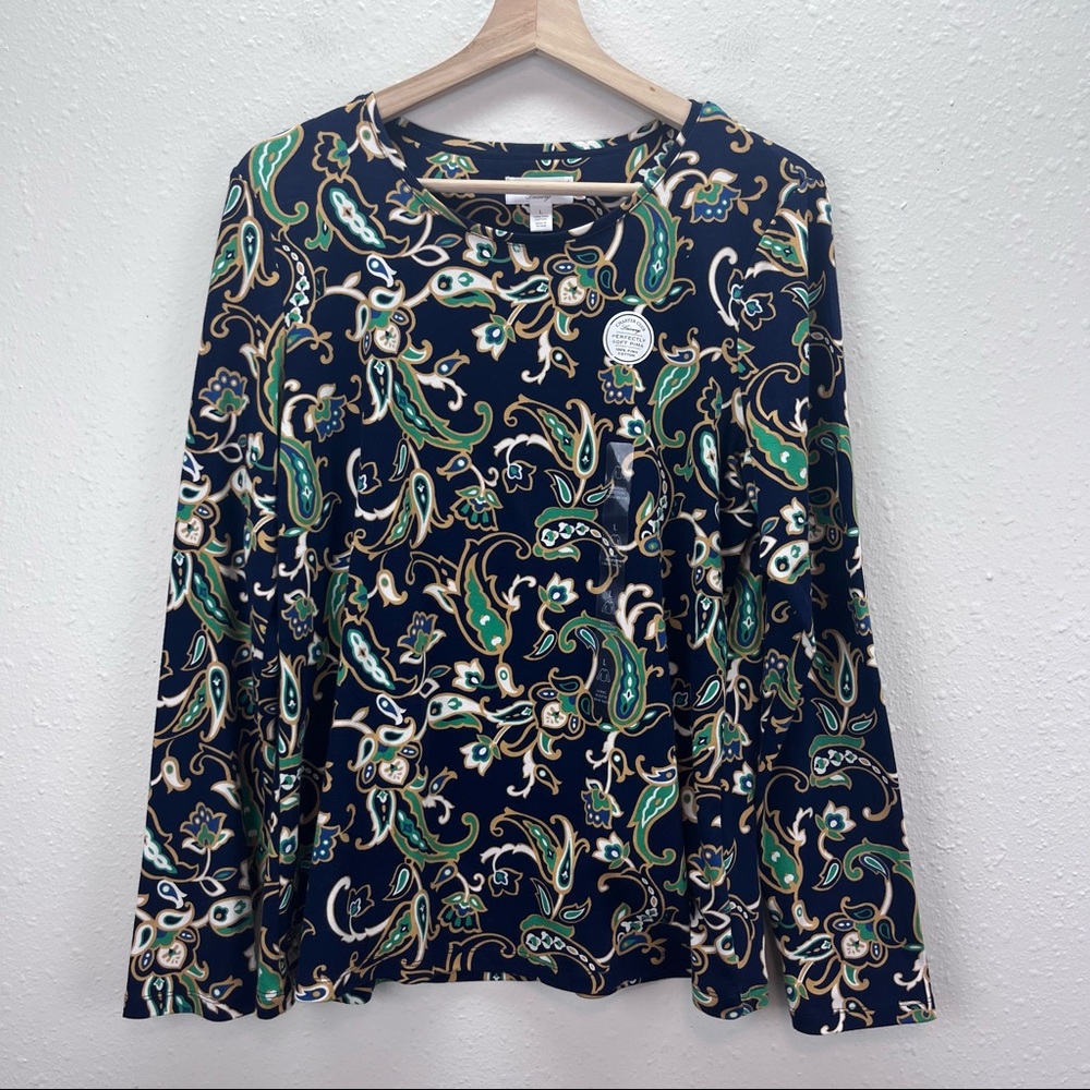 Charter Club Navy Pima cotton paisley floral long sleeve shirt